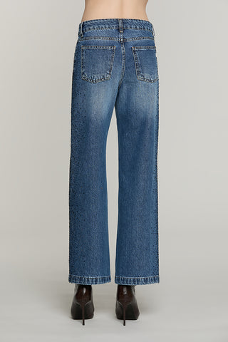 Panta ELLELONG_BLUE vita media straight fit 5 ts con strass denim blue - RDA2607033042 - Relish Autunno/Inverno 2026