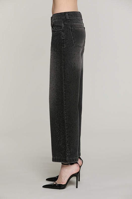 Panta ELLELONG_BLACK vita media straight fit 5 ts con strass denim black - RDA2607033043 - Relish Autunno/Inverno 2026