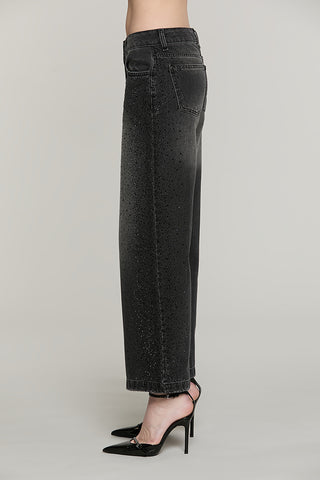 Panta ELLELONG_BLACK vita media straight fit 5 ts con strass denim black - RDA2607033043 - Relish Autunno/Inverno 2026
