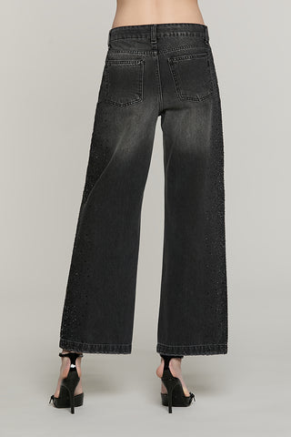 Panta ELLELONG_BLACK vita media straight fit 5 ts con strass denim black - RDA2607033043 - Relish Autunno/Inverno 2026