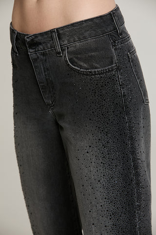 Panta ELLELONG_BLACK vita media straight fit 5 ts con strass denim black - RDA2607033043 - Relish Autunno/Inverno 2026