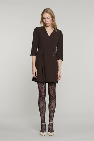 Abito NAPIER corto manica 3/4 con spacchetto sc. Incrocio + dett.bottoni + pieghe - RDA2609006010 - Relish Autunno/Inverno 2026