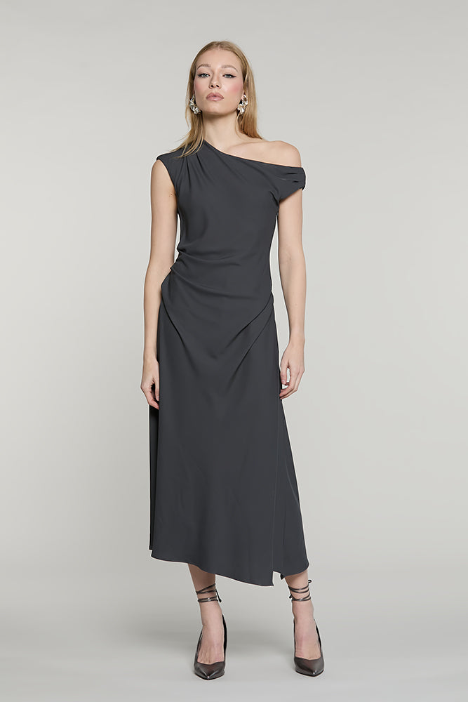Abito STATON midi mezza manica scollo barca con pieghe + gonna con incrocio - RDA2609006042 - Relish Autunno/Inverno 2026