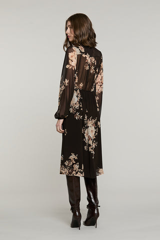 Abito MAYAN midi manica lunga con elastico + fusciacca + goccia fantasia fiori - RDA2609009023 - Relish Autunno/Inverno 2026
