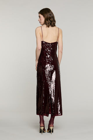 Abito JOVER midi senza maniche con spalline scollo cuore + spacco full paillettes - RDA2609009034 - Relish Autunno/Inverno 2026