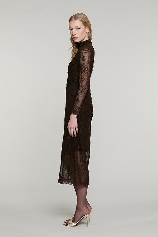 Abito FREYAS midi manica lunga con colletto + arricci + apertura schiena pizzo - RDA2609036012 - Relish Autunno/Inverno 2026