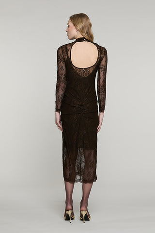 Abito FREYAS midi manica lunga con colletto + arricci + apertura schiena pizzo - RDA2609036012 - Relish Autunno/Inverno 2026