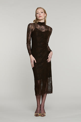 Abito FREYAS midi manica lunga con colletto + arricci + apertura schiena pizzo - RDA2609036012 - Relish Autunno/Inverno 2026