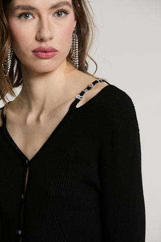 Abito LETTERINGA midi manica lunga scollo a V con bott.crystal + apertura spalle con logo strass - RDA2609054003 - Relish Autunno/Inverno 2026