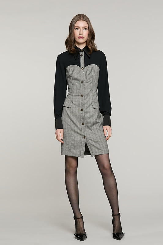 Abito VERSUM corto manica lunga con contr.raso + scollo cuore + bott.spigato + paillettes - RDA2609455019 - Relish Autunno/Inverno 2026