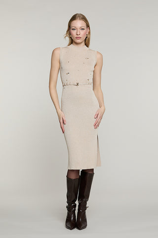 Abito DEJAVU midi senza maniche con paillettes + castoni + cintura con fibbia logo lurex - RDA2609637006 - Relish Autunno/Inverno 2026
