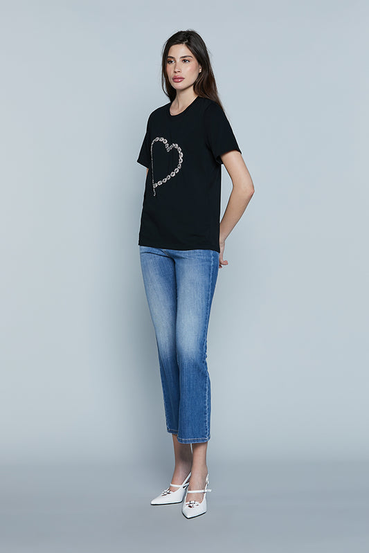 T-Shirt ALBACETE M/M con Ricamo Logo più Applicazione Strass Cuore art. RDP2501033018 Donna Relish Primavera Estate 2025