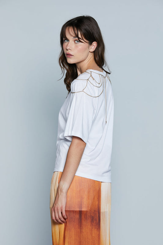 T-Shirt TORRENTE M/M con Applicazione Catene più Arriccio Fianco art. RDP2501033022 Donna Relish Primavera Estate 2025