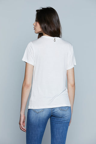 T-Shirt REUS M/M Scollo V con Collana più Logo più Cabochon art. RDP2501034005 Donna Relish Primavera Estate 2025