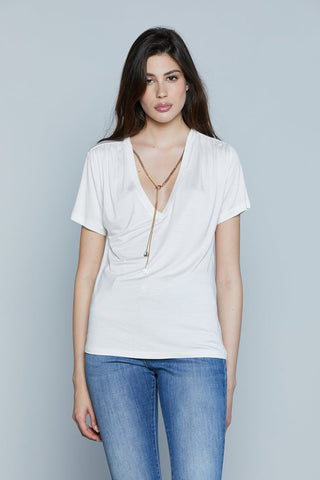 T-Shirt REUS M/M Scollo V con Collana più Logo più Cabochon art. RDP2501034005 Donna Relish Primavera Estate 2025