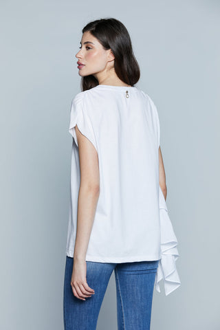 T-Shirt AMMOR_A M/M Aletta  Taglio Vivo con Arricci più Stampa più Strass più Volant art. RDP2501046012 Donna Relish Primavera Estate 2025