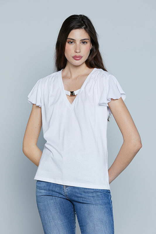 T-Shirt MANRESA M/M Georgette Scollo V con Passante Logo art. RDP2501046013 Donna Relish Primavera Estate 2025