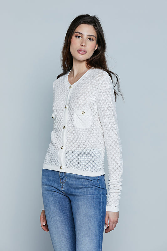 Cardigan DALLAS M/L con Taschini Lav. Nido D'Ape art. RDP2502054008 Donna Relish Primavera Estate 2025