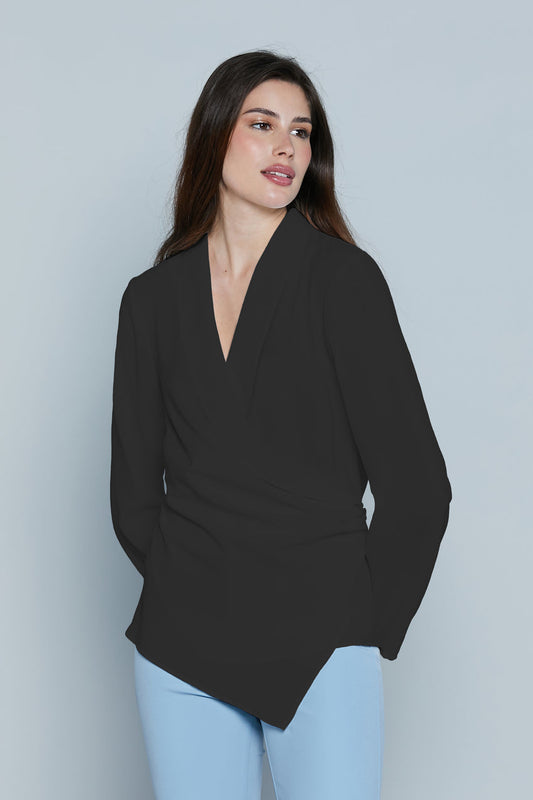 Blusa RIVAS M/L Sc.Incrocio con Pieghe più Bottone più Elastico Vita Asimmetrica art. RDP2503009039 Donna Relish Primavera Estate 2025
