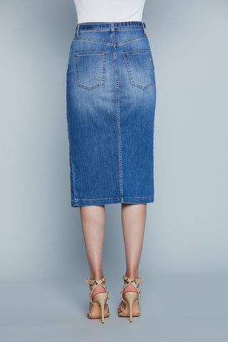 MIJAS - Pantalón largo de cintura alta con cinturón y hebilla con logo, 5Ts, abertura, vaquero, art. RDP2504016011, Mujer Relish Primavera Verano 2025