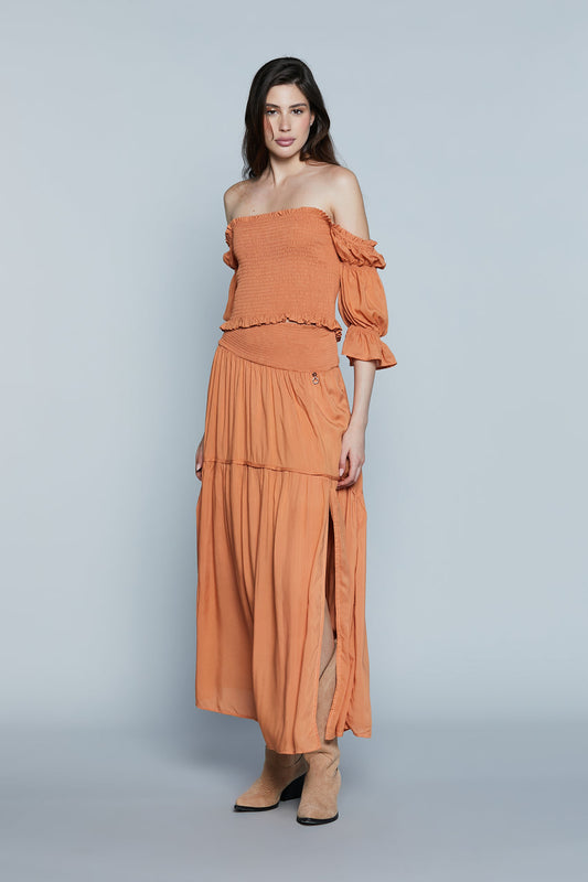 Gonna FILDERAL Lunga con Punto Smok più Spacco art. RDP2504055004 Donna Relish Primavera Estate 2025