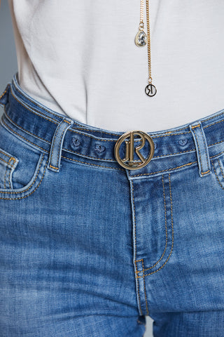 Jeans LACORUNA Vita Alta Cropped con Cintura più Fibbia Logo 5Ts Denim art. RDP2507016041 Donna Relish Primavera Estate 2025
