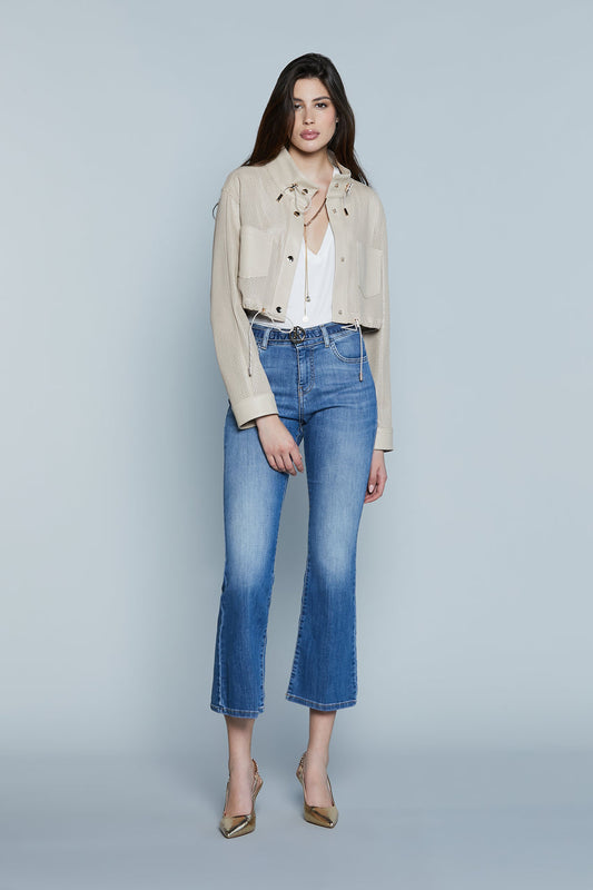 Jeans LACORUNA Vita Alta Cropped con Cintura più Fibbia Logo 5Ts Denim art. RDP2507016041 Donna Relish Primavera Estate 2025