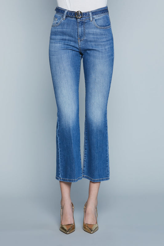 Jeans LACORUNA Vita Alta Cropped con Cintura più Fibbia Logo 5Ts Denim art. RDP2507016041 Donna Relish Primavera Estate 2025