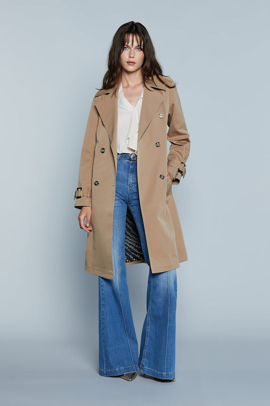 Jeans TRACY_B Vita Alta con Cintura più Fibbia Logo 5 Ts con Impunture Zampa Denim art. RDP2507016042 Donna Relish Primavera Estate 2025