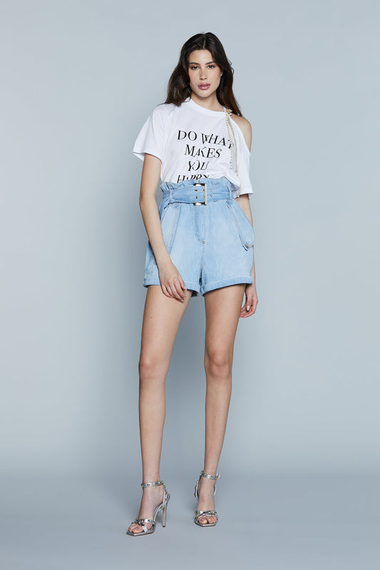 Shorts ELCHE Vita Alta con Elast. più Cint.con Tasche più Patta Punta più Risvolto Denim art. RDP2507033043 Donna Relish Primavera Estate 2025