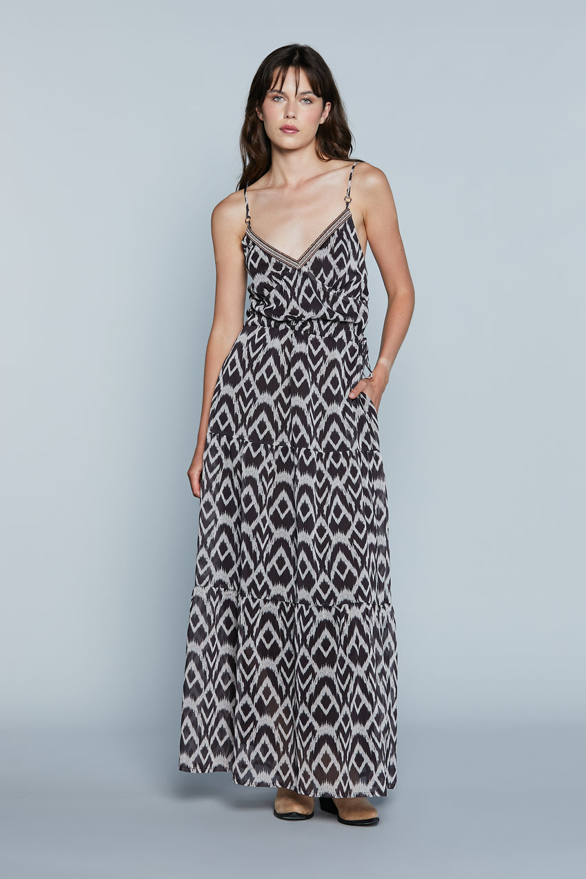 Abito BETHANY_A Lungo S/M con Bordo Perline più Coulisse più Balza F.Etnica più Lurex art. RDP2509009027 Donna Relish Primavera Estate 2025