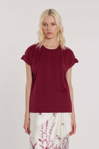T-Shirt TAVORY maniche corte aletta con pieghe più applicazione perle art. RDP2601033010 Donna Relish Primavera Estate 2026
