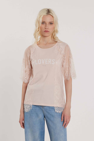 T-Shirt MASCARA maniche corte con inserti pizzo più stampa più strass art. RDP2601046015 Donna Relish Primavera Estate 2026