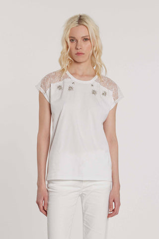 T-Shirt ANNABELLA maniche corte pizzo con applicazioni pietre art. RDP2601046020 Donna Relish Primavera Estate 2026