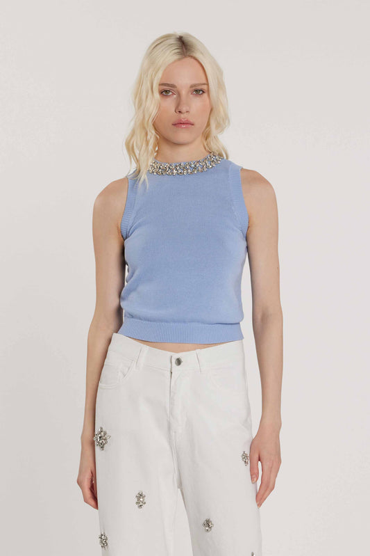 Canotta LAWRENCE smanicata con applicazioni gioiello più goccia più bottone art. RDP2602033014 Donna Relish Primavera Estate 2026