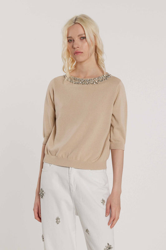 Maglia TAVILESY maniche tre quarti con applicazioni gioiello art. RDP2602033015 Donna Relish Primavera Estate 2026