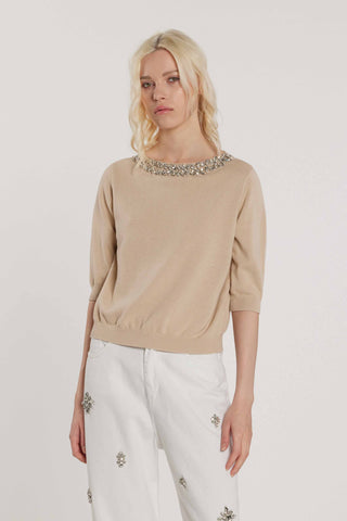 Maglia TAVILESY maniche tre quarti con applicazioni gioiello art. RDP2602033015 Donna Relish Primavera Estate 2026