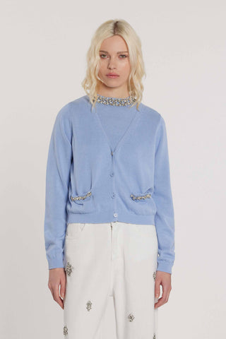 Cardigan AUDREN maniche lunghe scollo a V con bottoni più tasche più applicazioni gioiello art. RDP2602033016 Donna Relish Primavera Estate 2026