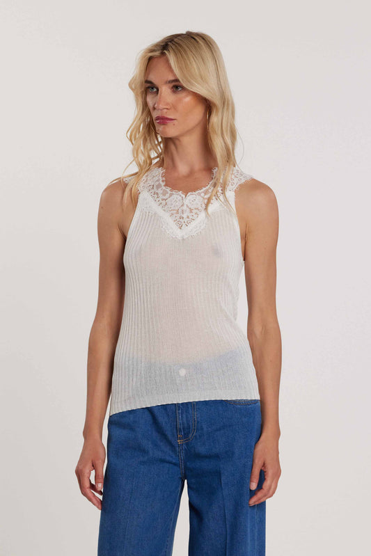 Canotta MALONE con inserti pizzo costina art. RDP2602054022 Donna Relish Primavera Estate 2026