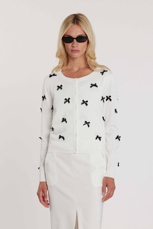 Cardigan RYDER maniche lunghe girocollo con bottoncini più fiocchi più strass art. RDP2602067013 Donna Relish Primavera Estate 2026