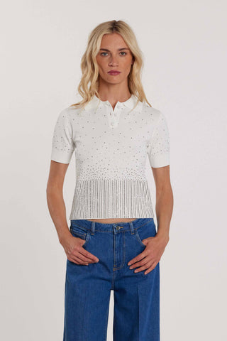 Maglia KERAM maniche corte polo con applicazioni strass art. RDP2602067018 Donna Relish Primavera Estate 2026