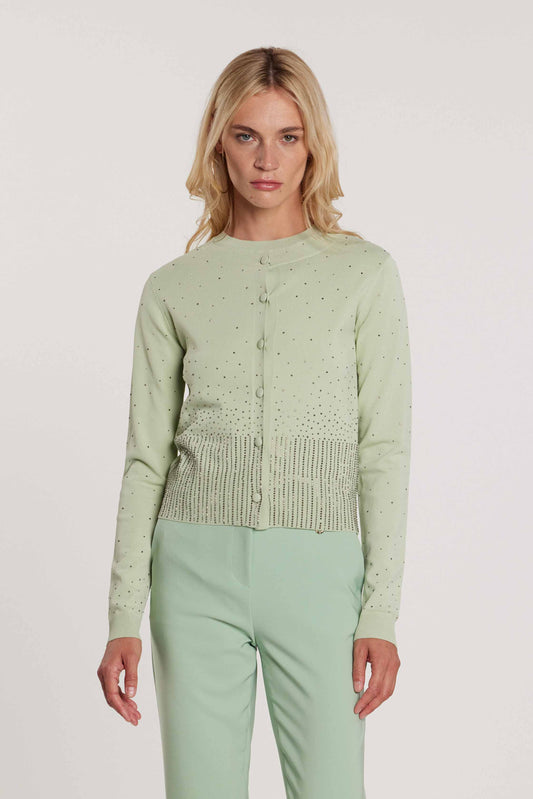 Cardigan MOSS maniche lunghe girocollo con bottoni più applicazioni strass art. RDP2602067019 Donna Relish Primavera Estate 2026