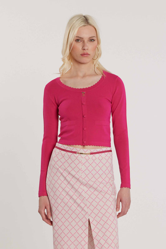 Maglia ADELE maniche lunghe scollo alla madonna con finta apertura più bottoni più applicazioni logo e fiocco art. RDP2602067021 Donna Relish Primavera Estate 2026