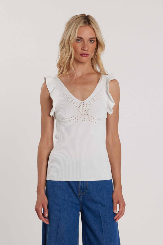 Canotta MASTROIANNI con rouches doppio scollo a V costina art. RDP2602303001 Donna Relish Primavera Estate 2026