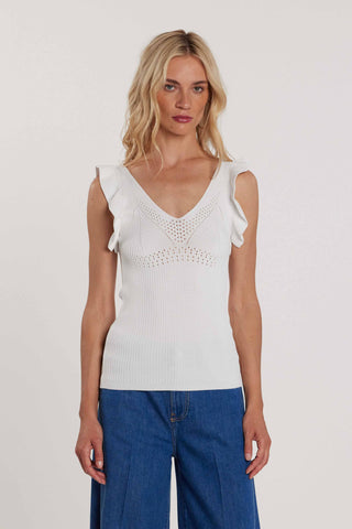 Canotta MASTROIANNI con rouches doppio scollo a V costina art. RDP2602303001 Donna Relish Primavera Estate 2026