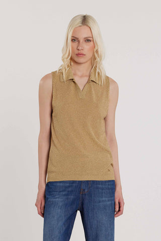 Maglia MARTIN smanicata con colletto rete effetto piquet con lurex art. RDP2602550005 Donna Relish Primavera Estate 2026