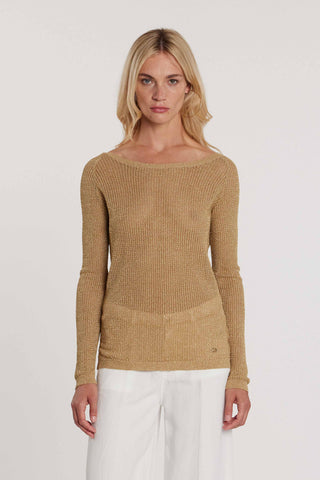 Maglia MARTINES maniche lunghe scollo barca più V rete effetto piquet più lurex art. RDP2602550006 Donna Relish Primavera Estate 2026