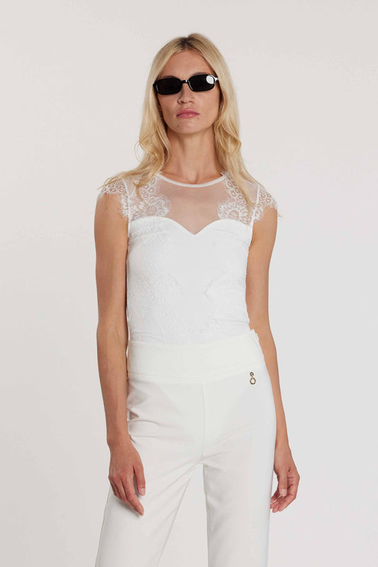 Body BASIS maniche corte con inserti tulle più pizzo art. RDP2603006066 Donna Relish Primavera Estate 2026