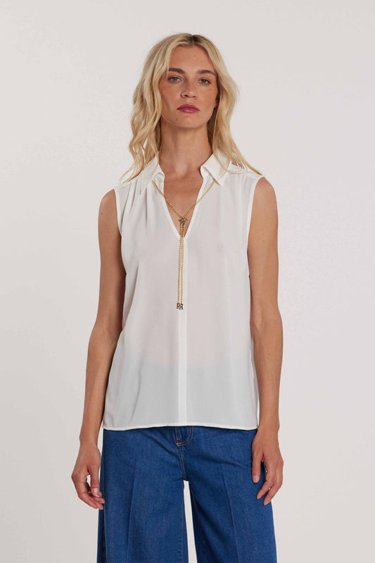 Blusa JEANNE smanicata scollo a V con collana logo più goccia sulla schiena art. RDP2603009023 Donna Relish Primavera Estate 2026