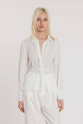 Camicia LAZA maniche lunghe con pieghe fintone più spilla logo strass art. RDP2603009027 Donna Relish Primavera Estate 2026